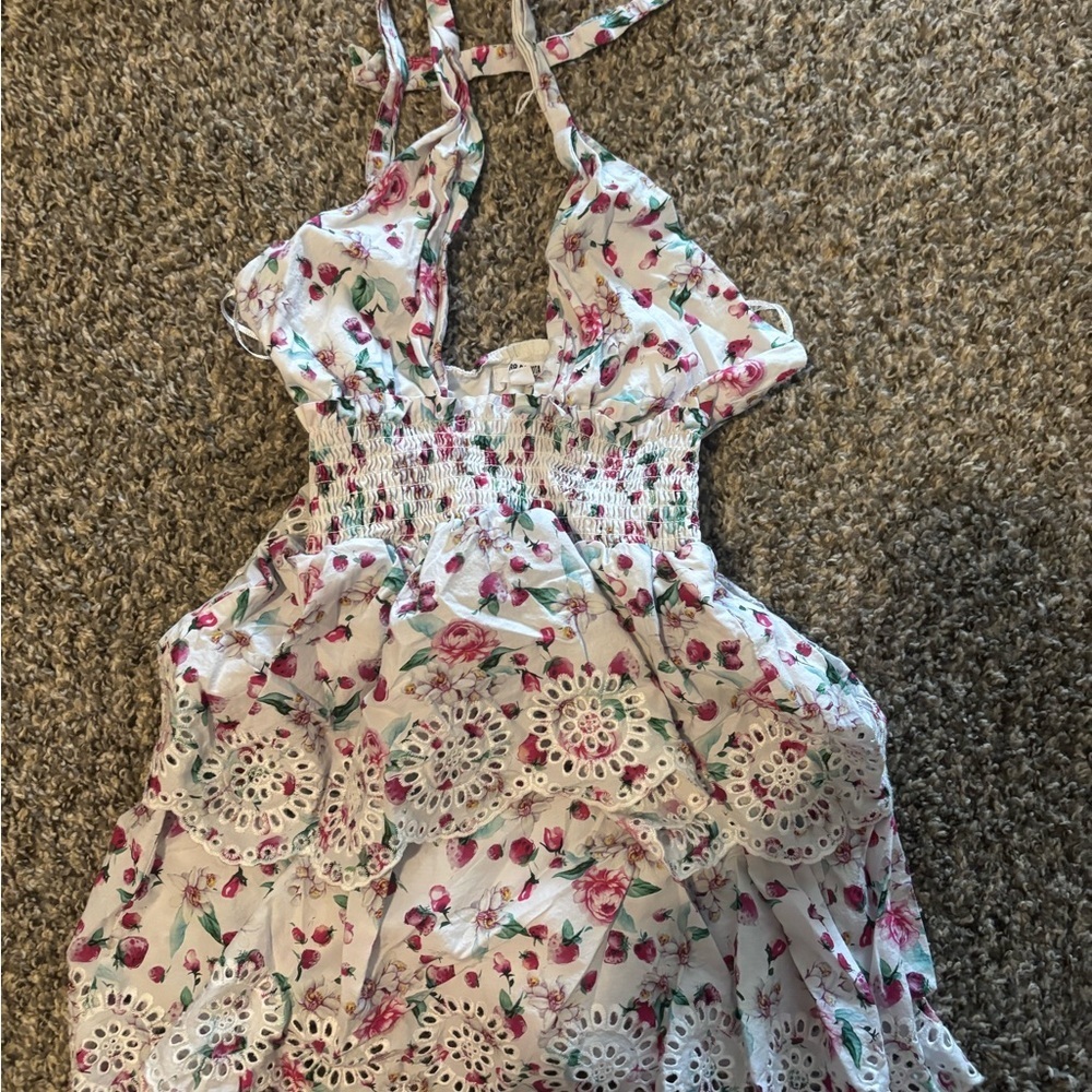 BB Dakota XS Floral Lace-Trim Halter Dress